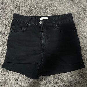 H&M Black Cuffed Denim Shorts